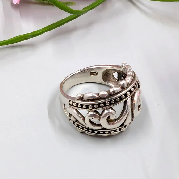 925 Sterling Silver Vintage Filigree Dome Modernist Style Ring Size 6 - Picture 4 of 5
